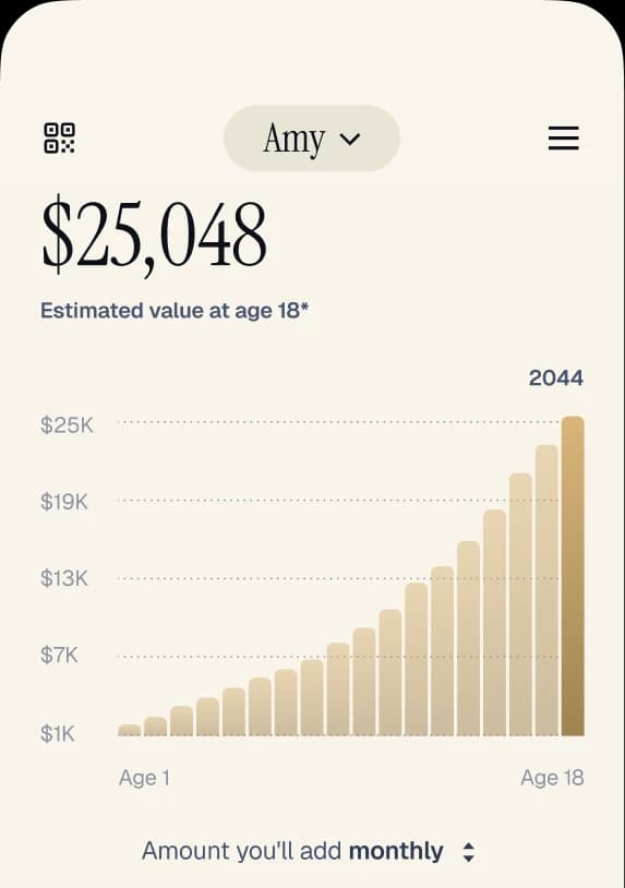 Trump Accounts app showing an estimated value of $25,048 at age 18